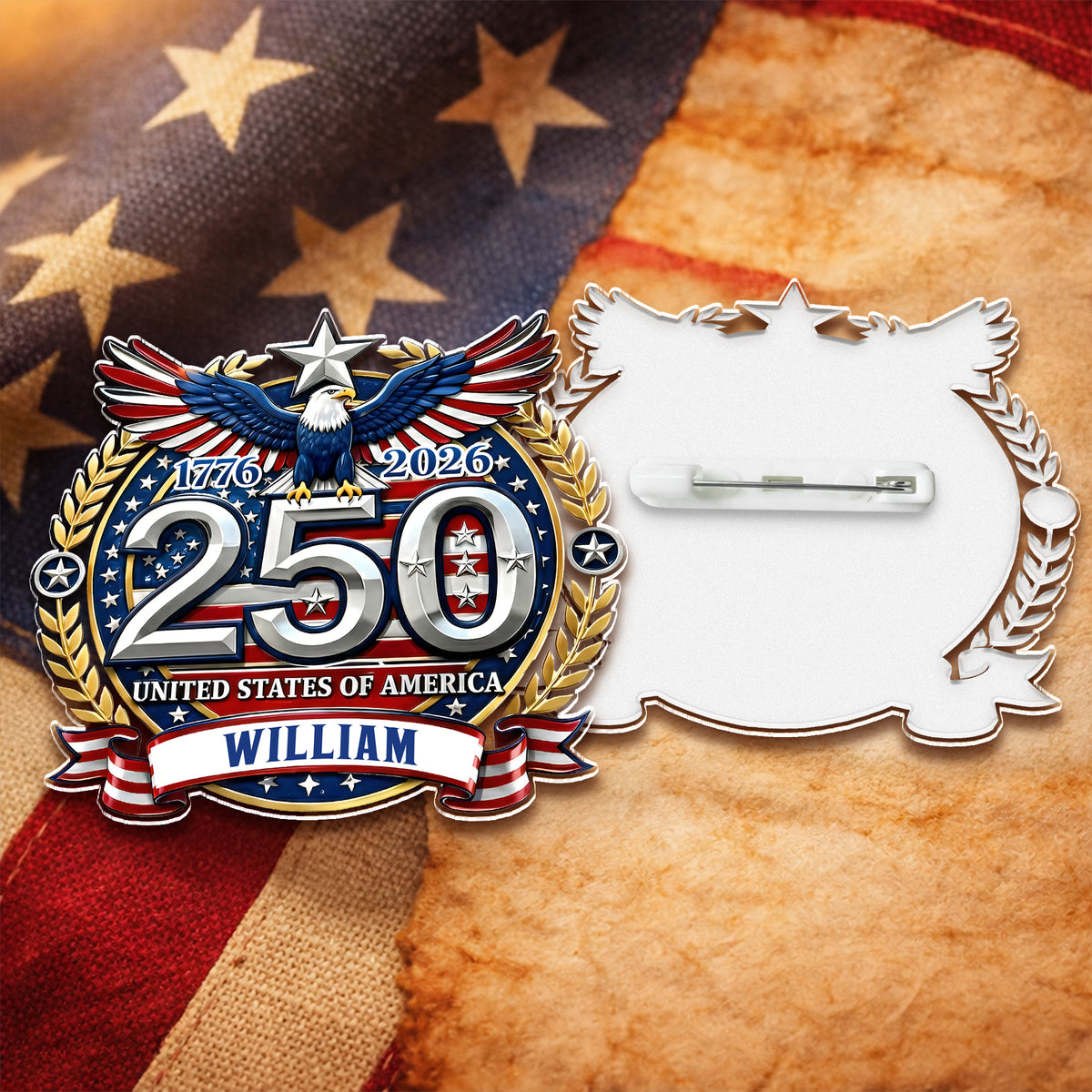 Personzalized Name USA 250th Anniversary Patriotic Eagles Acrylic Pin LM32 899531