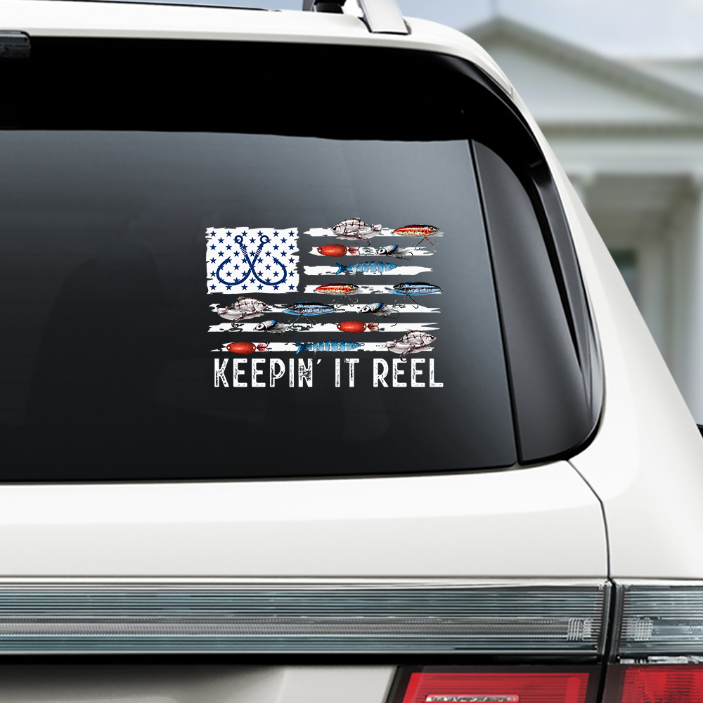 Keepin' It Reel Fishing Lure Flag Car Decal Sticker LM32 669335