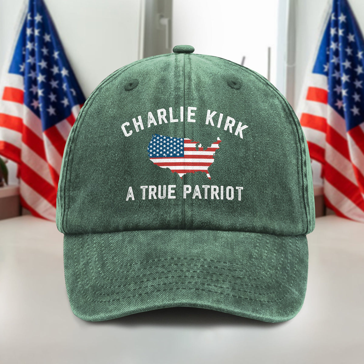 Charlie Kirk - A True Patriot Washed Denim Baseball Cap LM32 65453