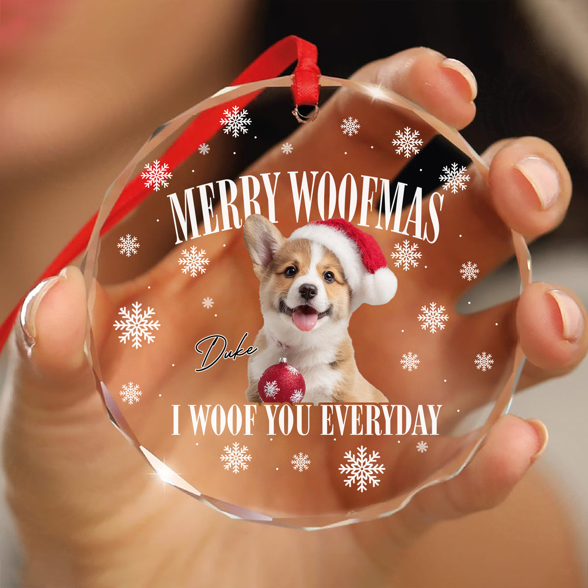 Custom Dog Photo Merry Woofmas Glass Ornament - Gift For Christmas, Dog Lovers Gift HO82 903312