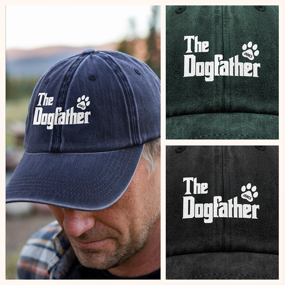 Custom Name The Dogfather Washed Denim Baseball Cap Father's Day Gift TH10 169587