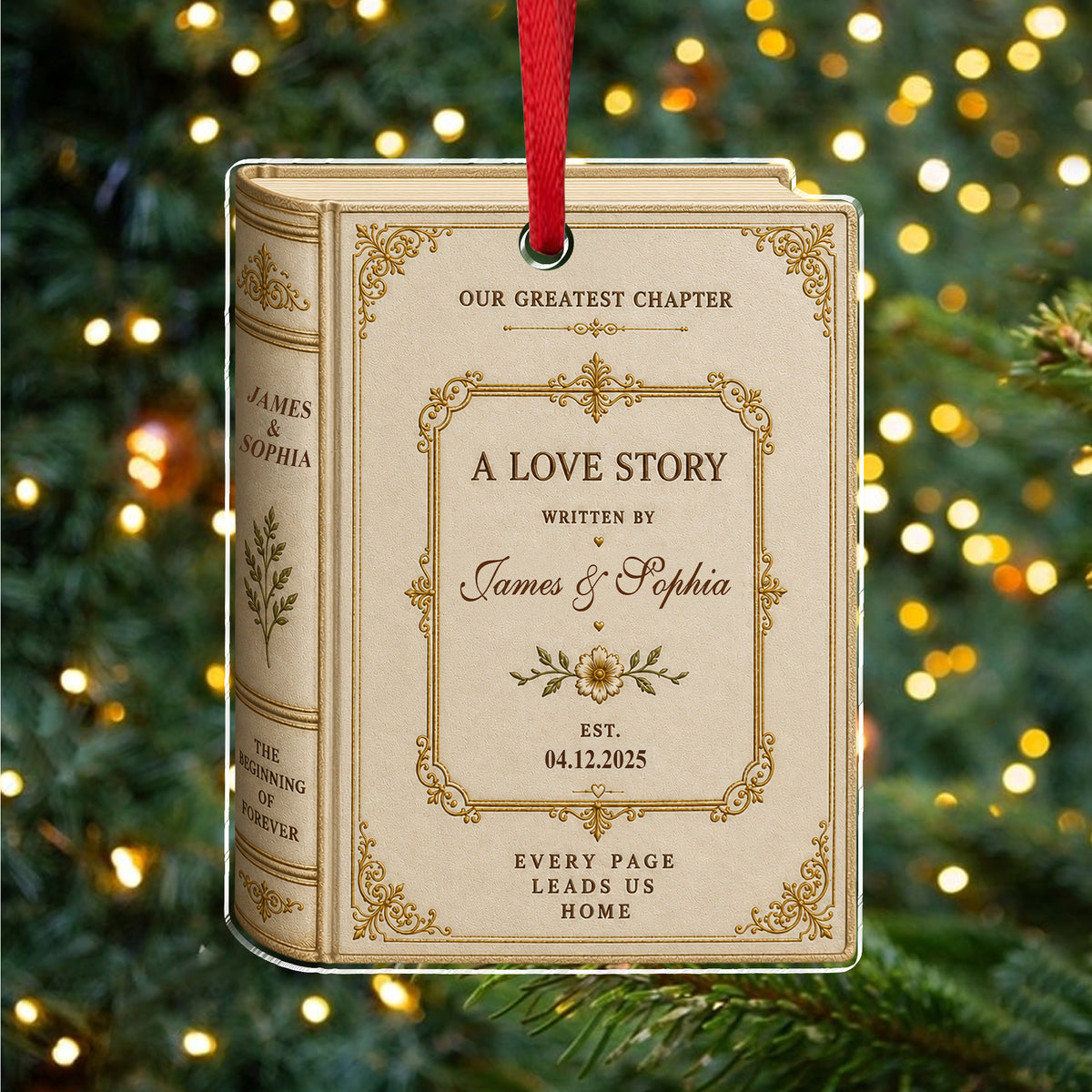 Personalized Love Story Christmas Ornament – Custom Couple Names & Date Book Ornament, Anniversary Wedding Gift TH10 170707