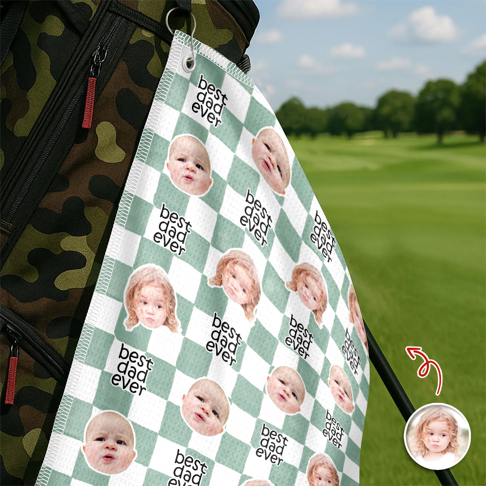 Custom Baby Face Best Dad Ever Retro Golf Towel- Gift for Parents, Father's Day, Golfer LM32 669013