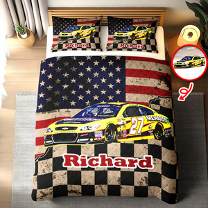 Personalized Racing Photo Checkered Flag Bedding Set Gift For Car Lovers CH07 899918