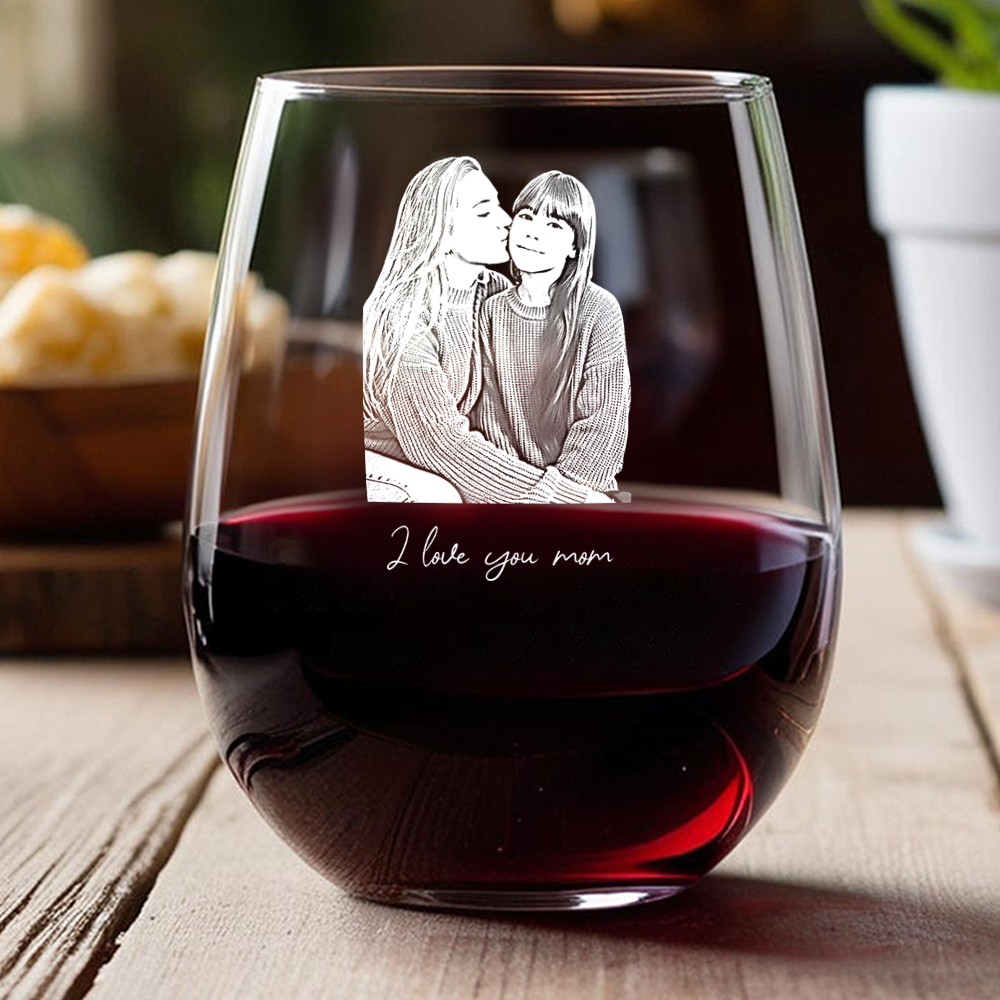Custom Portrait Photo Engraved Stemless Wine Glass - Mother's Day Gift HO82 901646