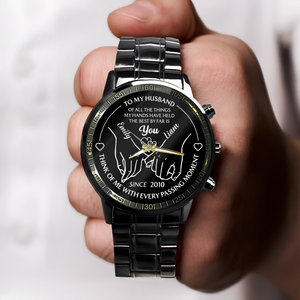 To My Husband Holding Hands - Personalized Men's Wrist Watch LM32 895017