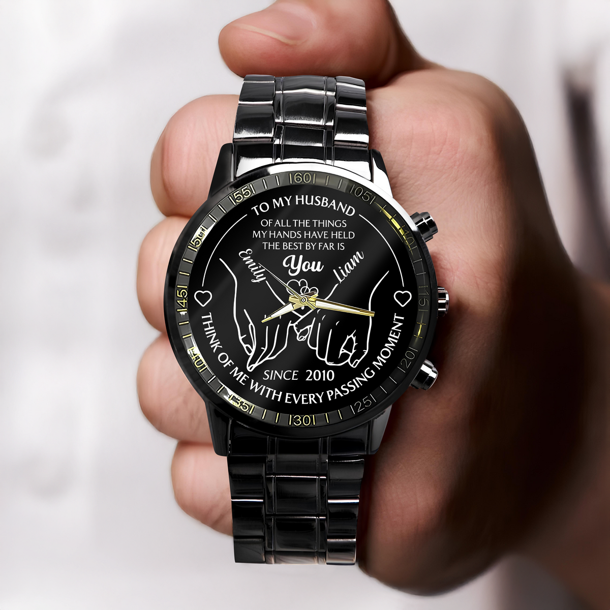 To My Husband Holding Hands - Personalized Men's Wrist Watch LM32 895017