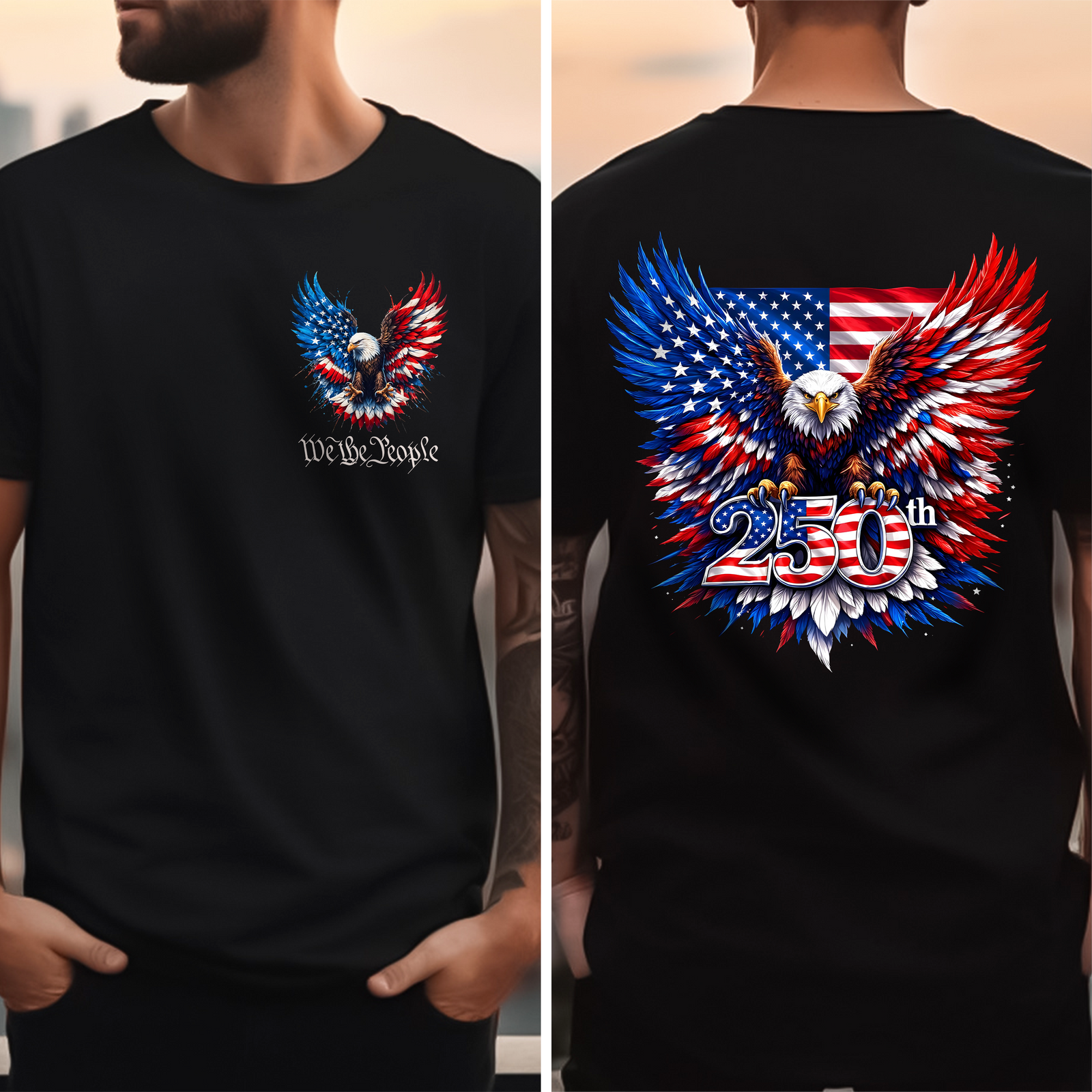 250 Years American 250th Anniversary Back & Front Shirt USA Flag We The People Dark Shirt CH07 910954