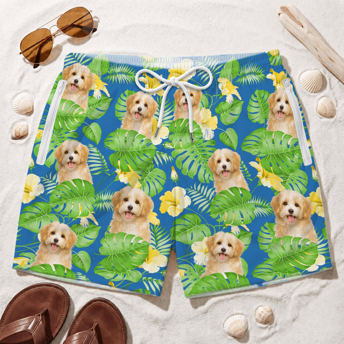 Custom Dog Photo Hawaiian 2-in-1 Swim Trunks For Men TH10 170521