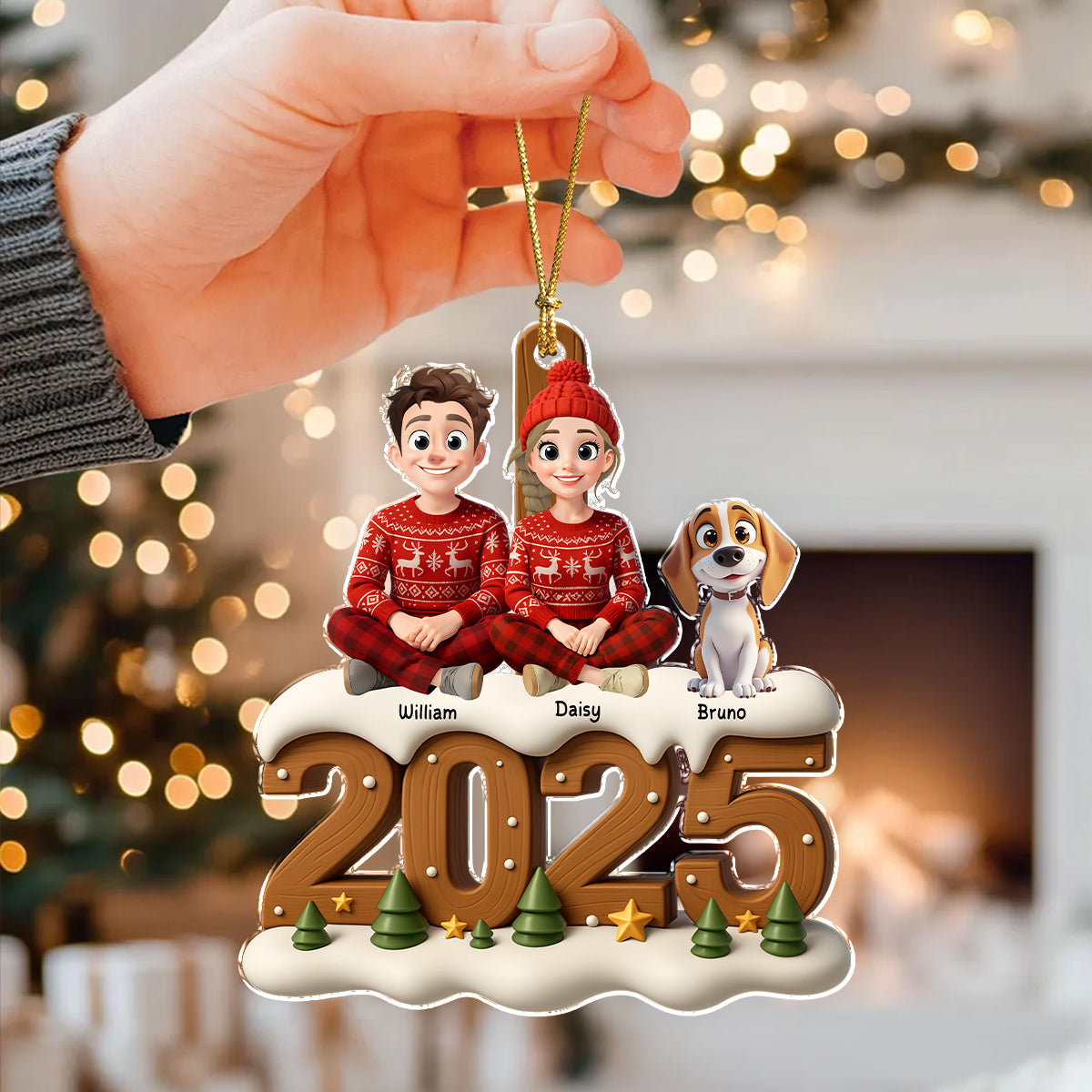 You & Me And The Dog Cozy Xmas Crew Acrylic Ornament Personalized Gift For Christmas HO82 900114