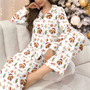 Custom Photo Santa Claus Pine Tree Snowflakes Long Pajamas LM32 895635