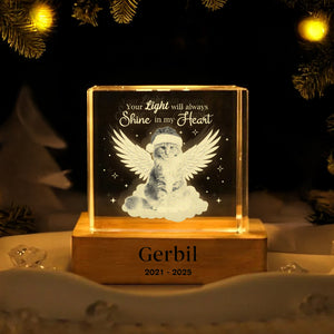 Custom Photo Dog Cat Pet Your Light Will Always Shine In My Heart Memorial Engraved Crystal Photo With Light HA75 898212