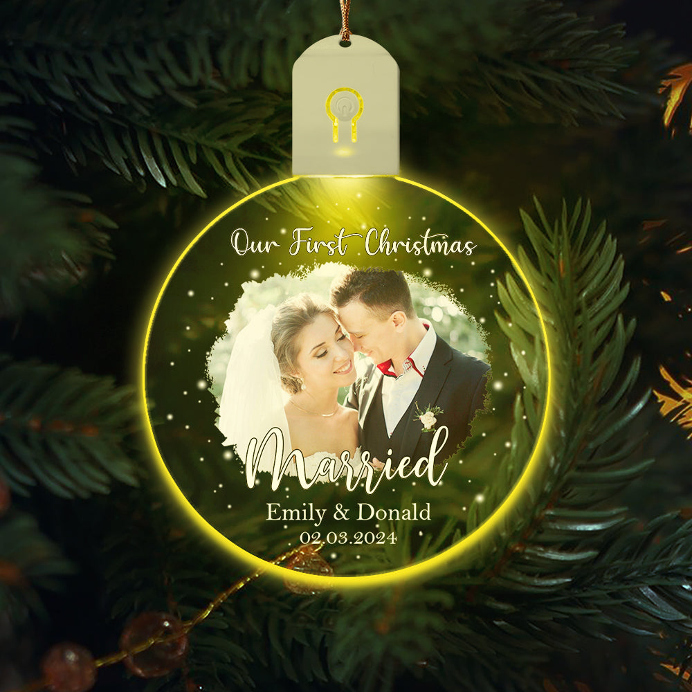 Custom Photo Our First Christmas As Mr & Mrs Led Acrylic Ornament HA75 891841