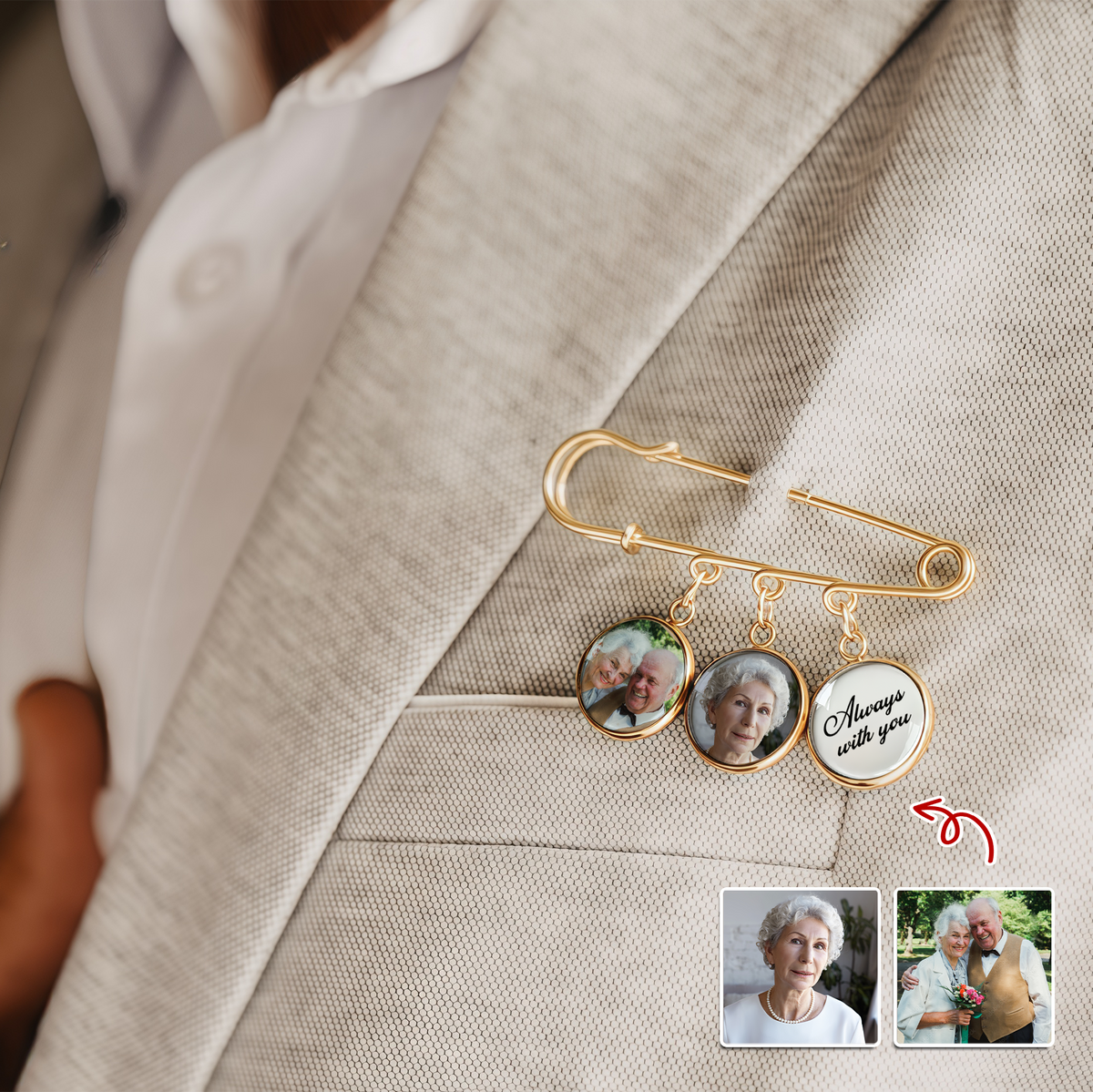 Custom Photo Always With You Memorial Boutonniere Lapel Pin TH10 896029