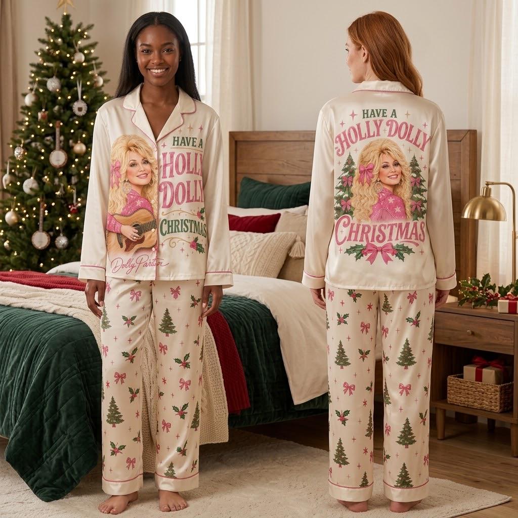 Have A Holly Pink Country Christmas Pajamas Set, Western Family Holiday PJs LM32 670157