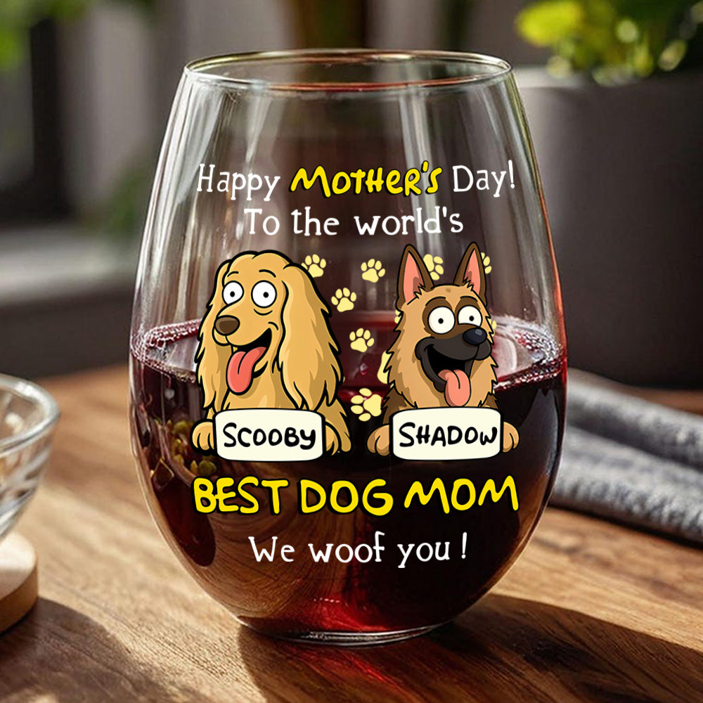 Woof Best Dog Mom Personalized Wine Glass Mother's Day Gifts HA75 892154