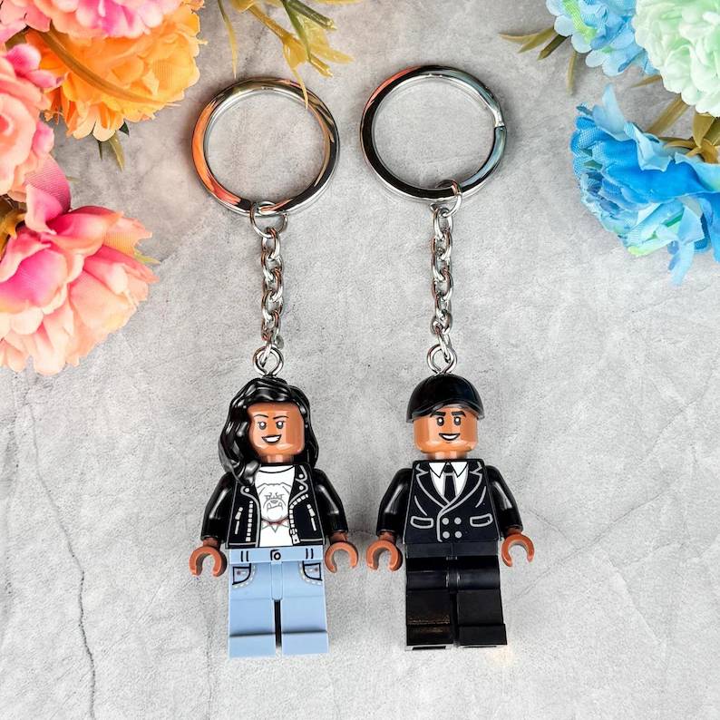 Personalized Couple Keychains, Matching Mini Figure Keyring Set, Boyfriend Girlfriend Anniversary Gift HO82 904294