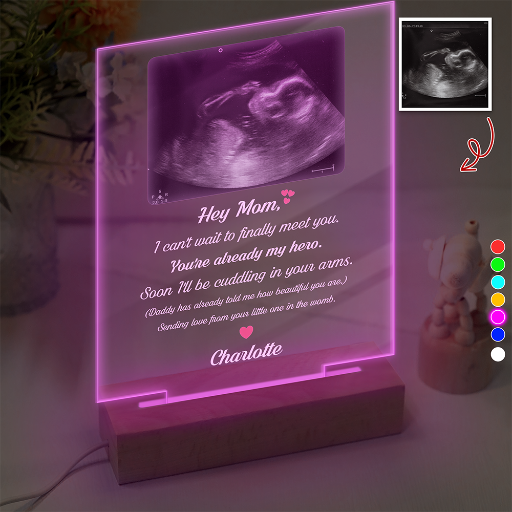Personalized Ultrasound Photo Acrylic Plaque LED – Custom Baby Sonogram Night Light for Mom, Pregnancy Announcement Gift LM32 669513