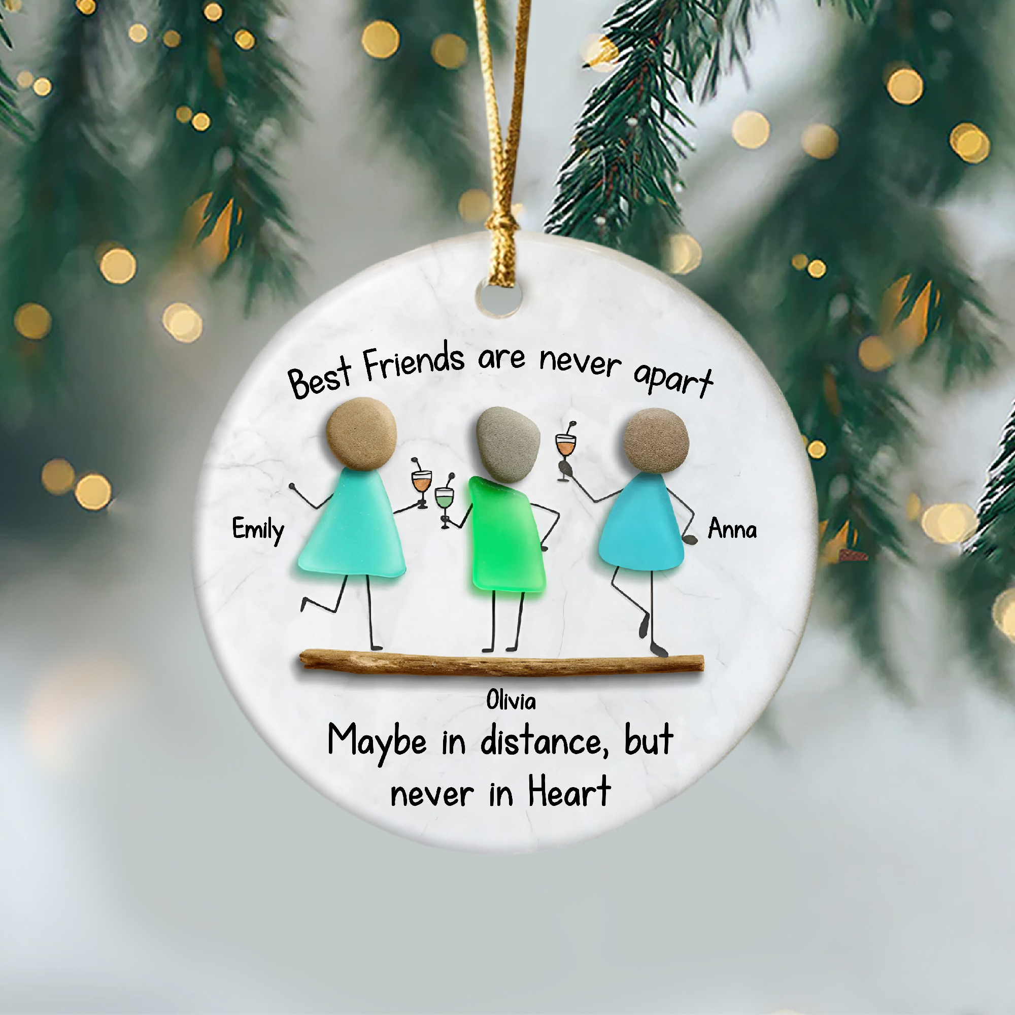 Custom Sea Glass True Friends Are Never In Apart 3D Effect Ceramic Ornament LM32 897107