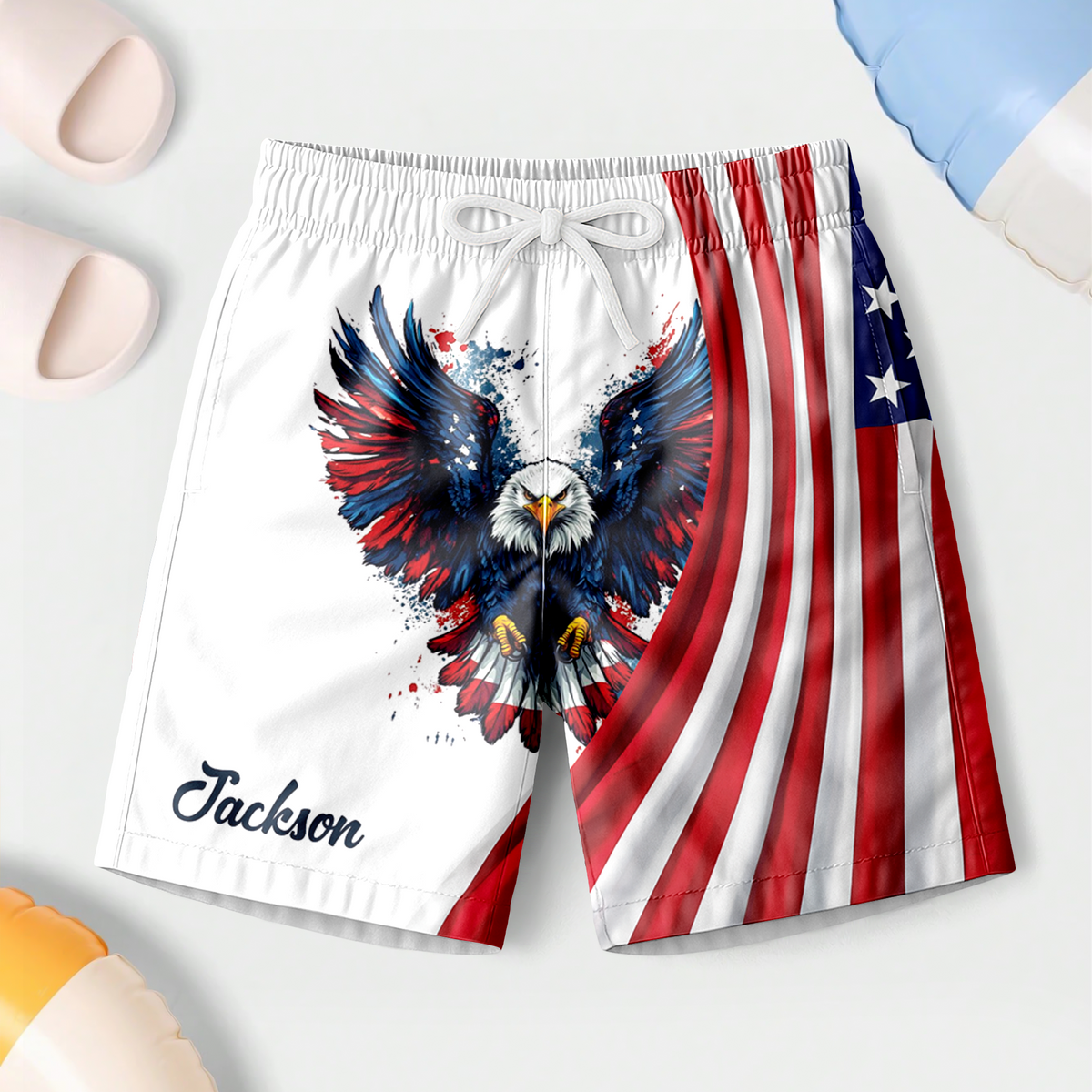 Custom Name America Pride 250 Years Anniversary 1776–2026 Eagle Kid Beach Short TH10 169403