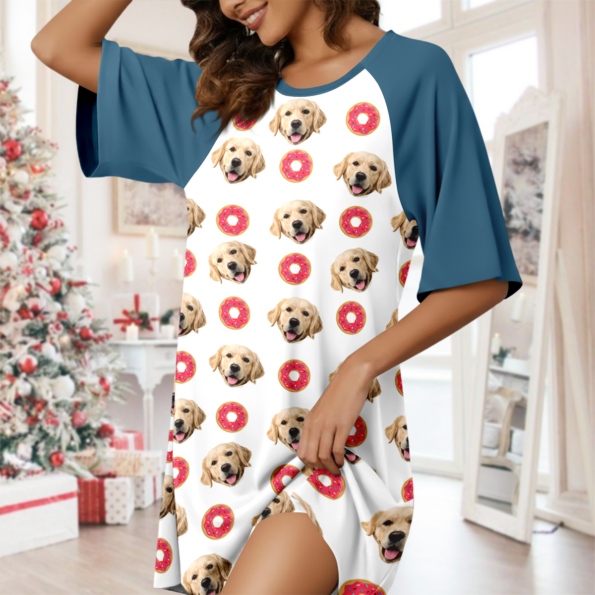 Custom Dog Cat Photo With Icon Raglan Nightgown Gift For Mom TH10 169479