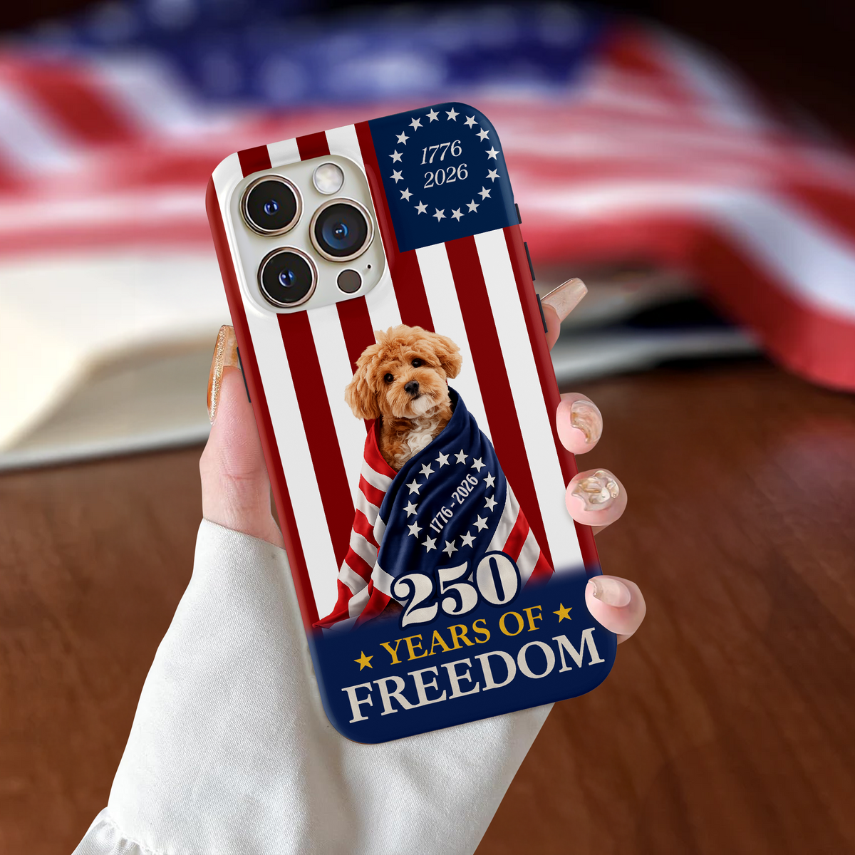 Custom Photo My Dog, Cat 250 Years 1776 2026 Patriotic American Phone Case HO82 901194