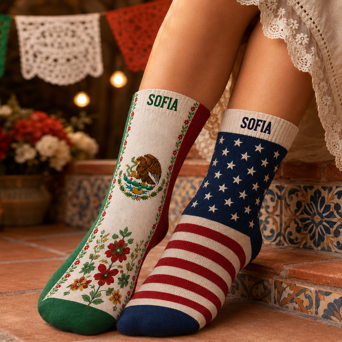 Personalized Mexico USA Flag Socks Patriotic Heritage Gift for Men & Women K228 921850