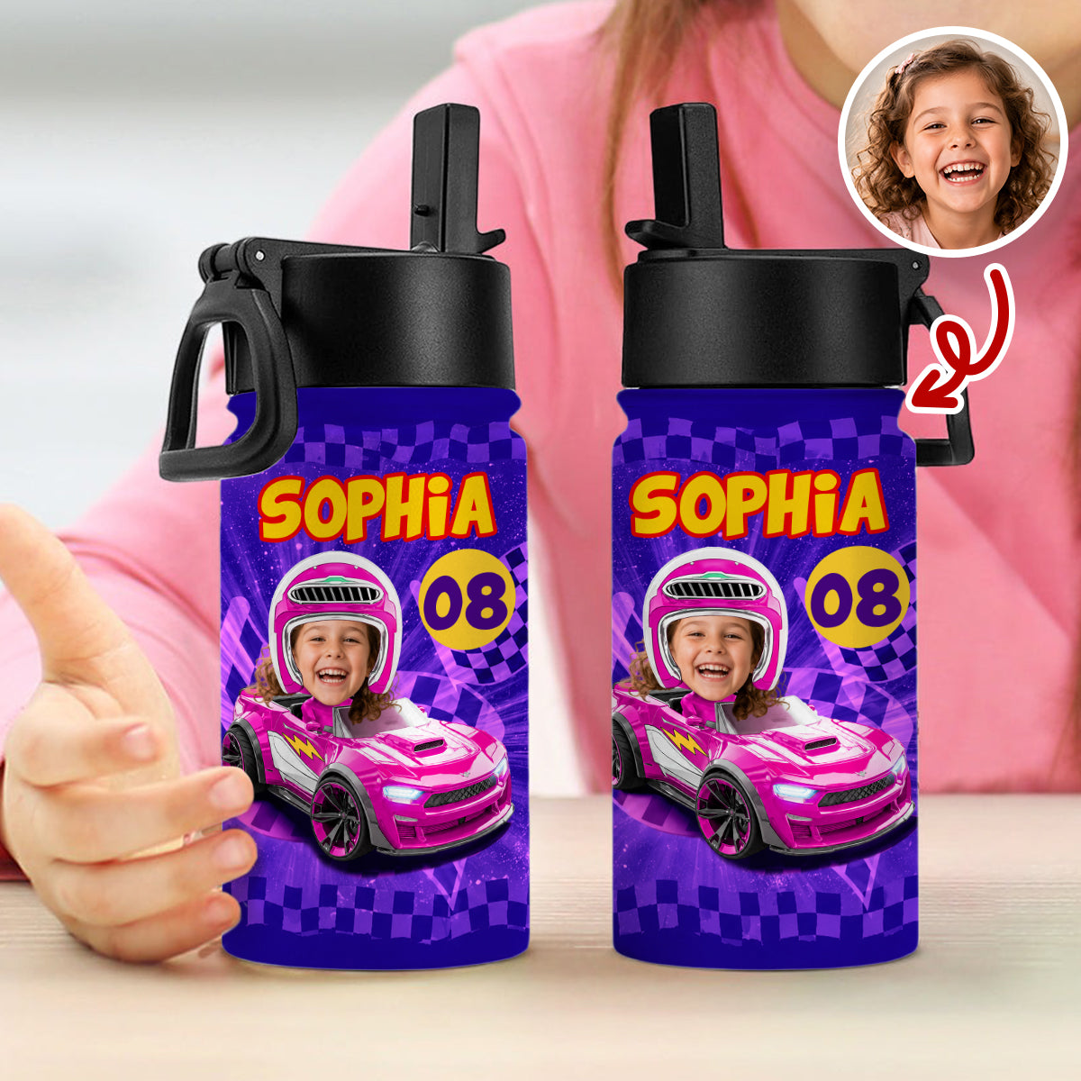 Custom Kid Photo Racing My Own Way Personalized Kid Water Bottle Back to School Gift HA75 921742