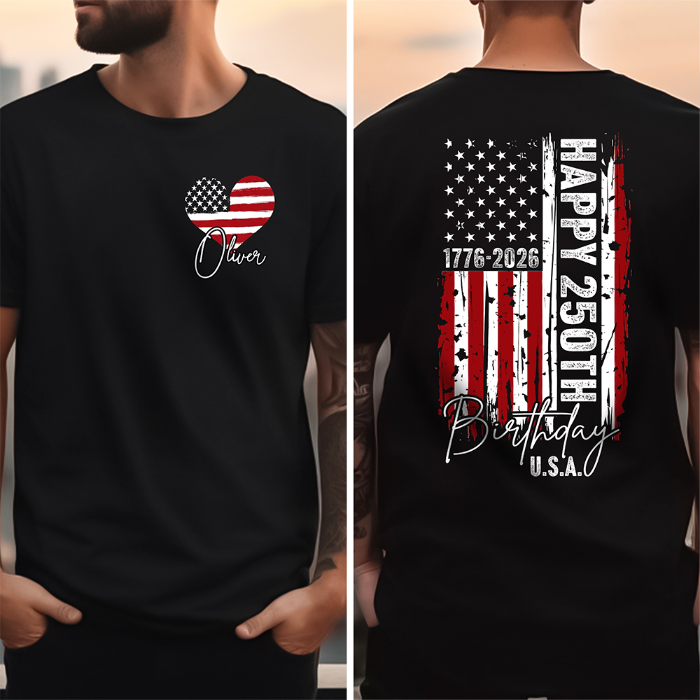 Custom Name USA 250th Birthday 1776-2026 Independence Day Back & Front Dark Shirt HO82 902222