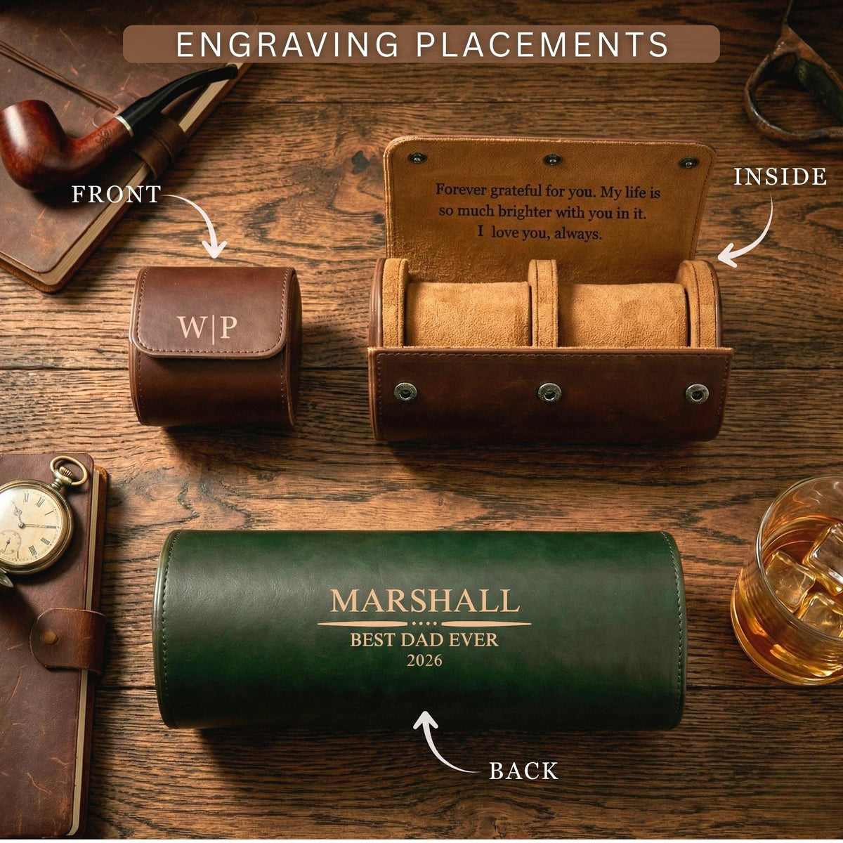 Personalized Leather Watch Case - Graduation Gift for Him, Husband Dad, Men, Boyfriend gift, Groomsmen Gift LM32 899533