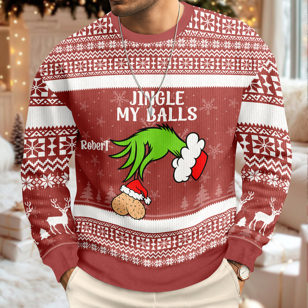 Custom Name Jingle My Balls Ugly Christmas Sweater For Dad TH10 171175