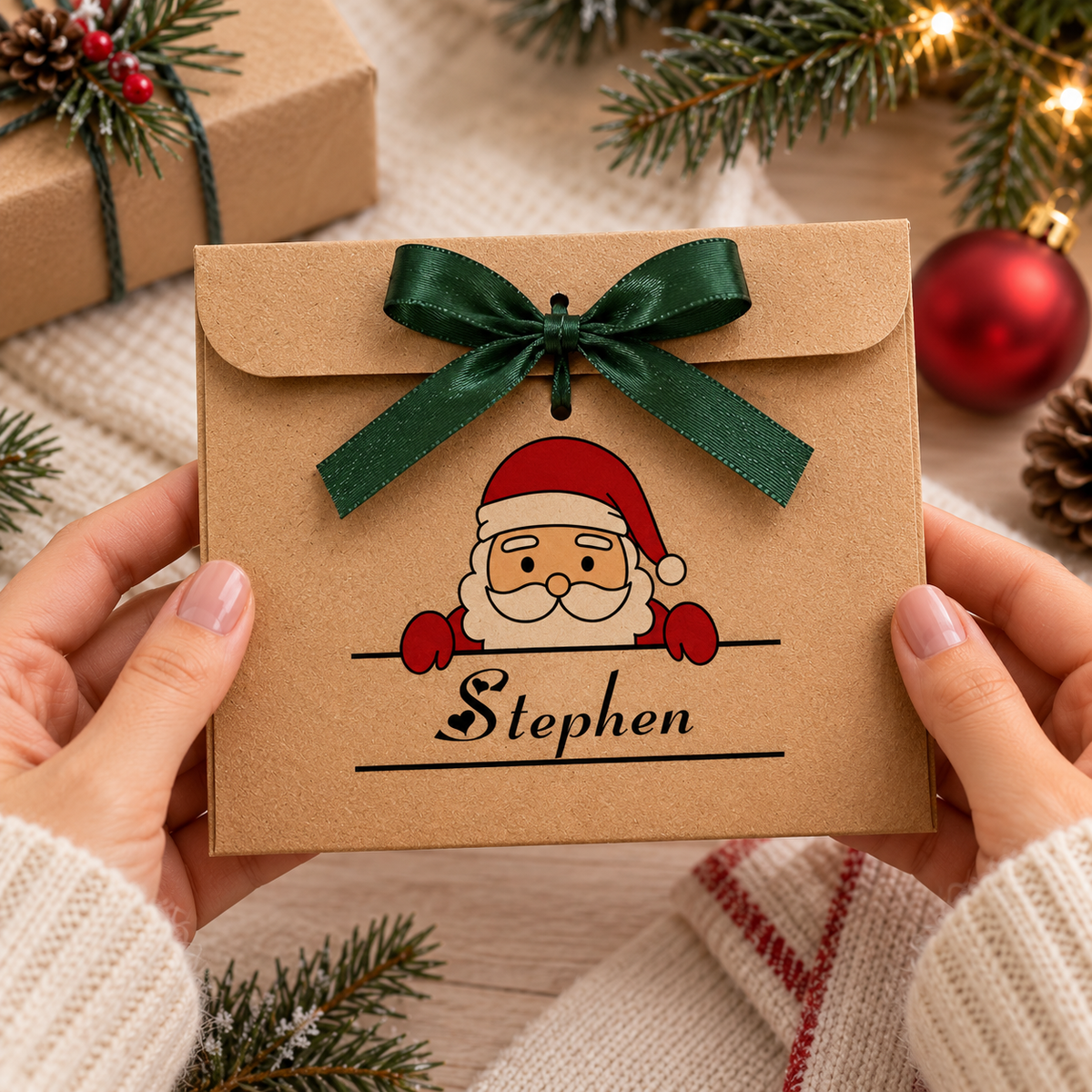 Personalized Xmas 2026 Kraft Money Holder Gift, Voucher Gift Envelope with Satin Ribbon LM32 670641