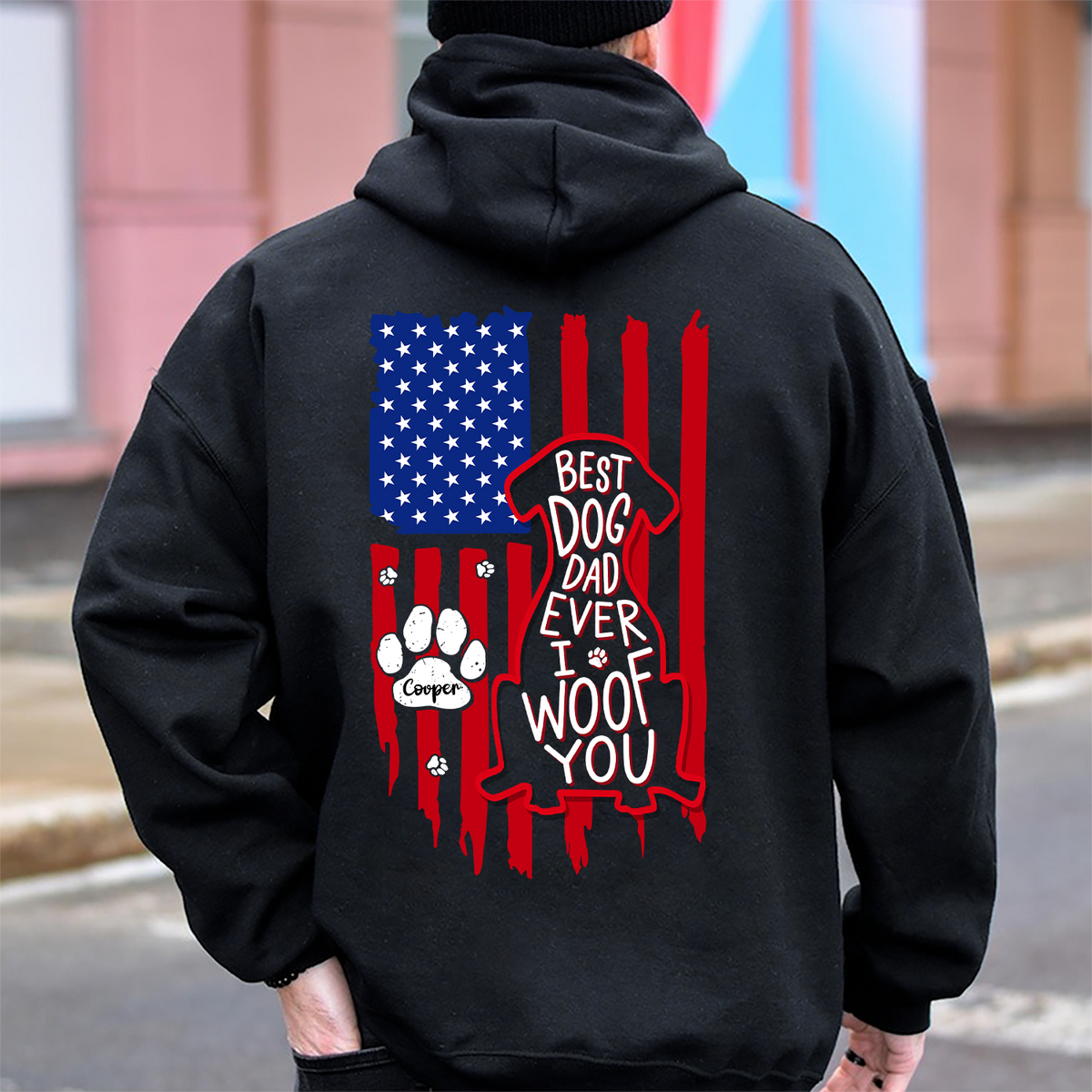 Personalized Best Dog Dad Ever We Woof You With US Flag Back Dark Shirt - Gift For Dog Lovers HO82 902860
