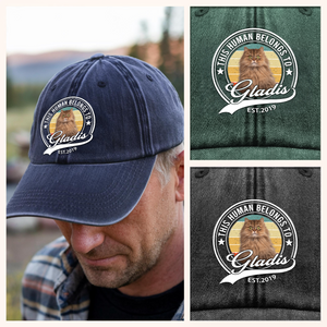 Custom Photo Human Belongs To Dog Cat Pet Washed Denim Baseball Cap HA75 892464