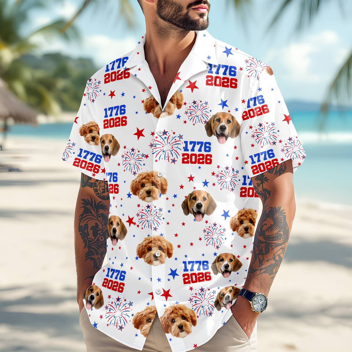 Custom Dog Photo America 1776 - 2026 Hawaii Shirt TH10 169191
