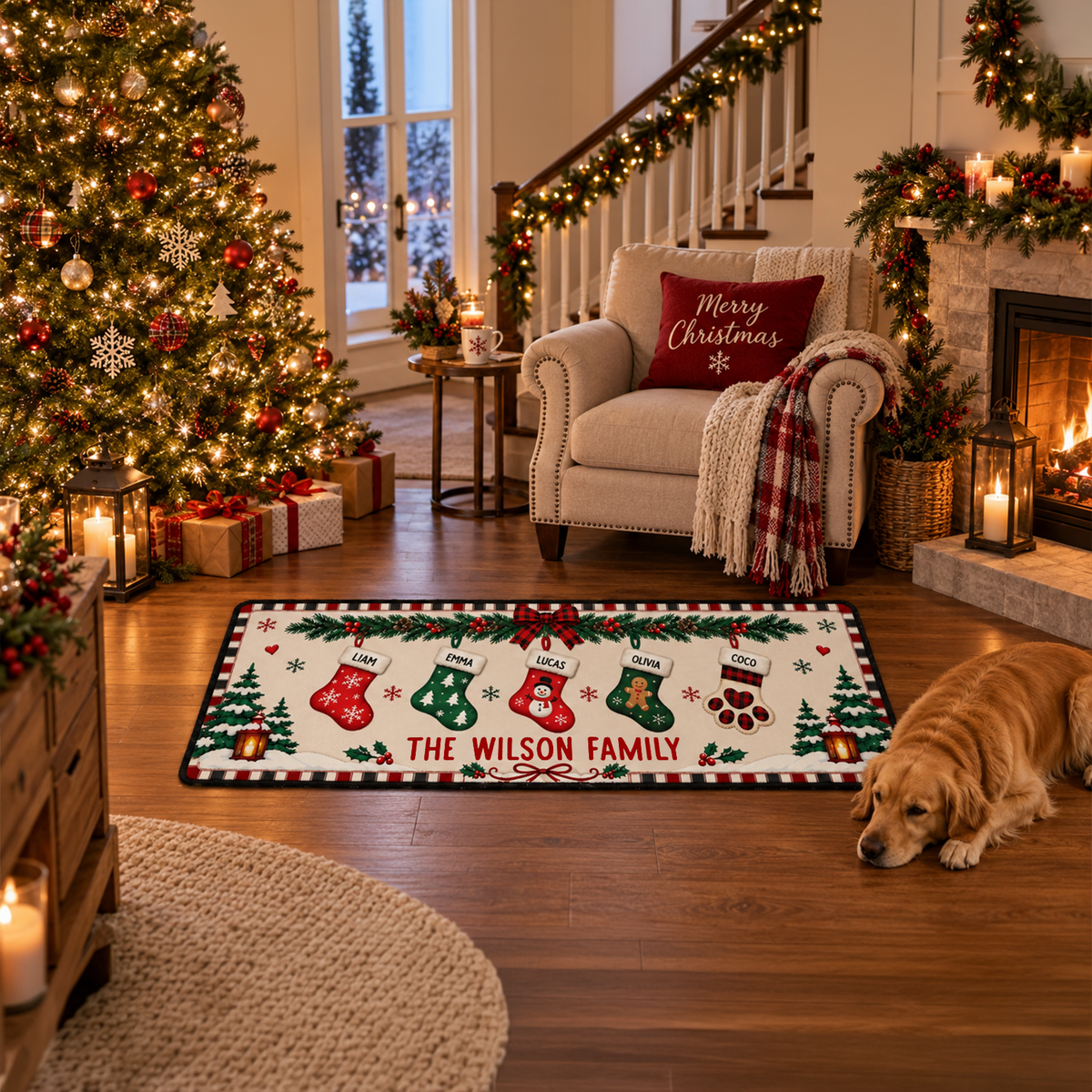 Personalized Custom Family Name Stocking Christmas Runner Rug TH10 171095