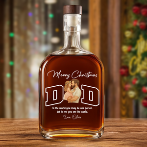 Custom Portrait Photo Merry Christmas Dad Kid Play Together Whiskey Bottle LM32 893867