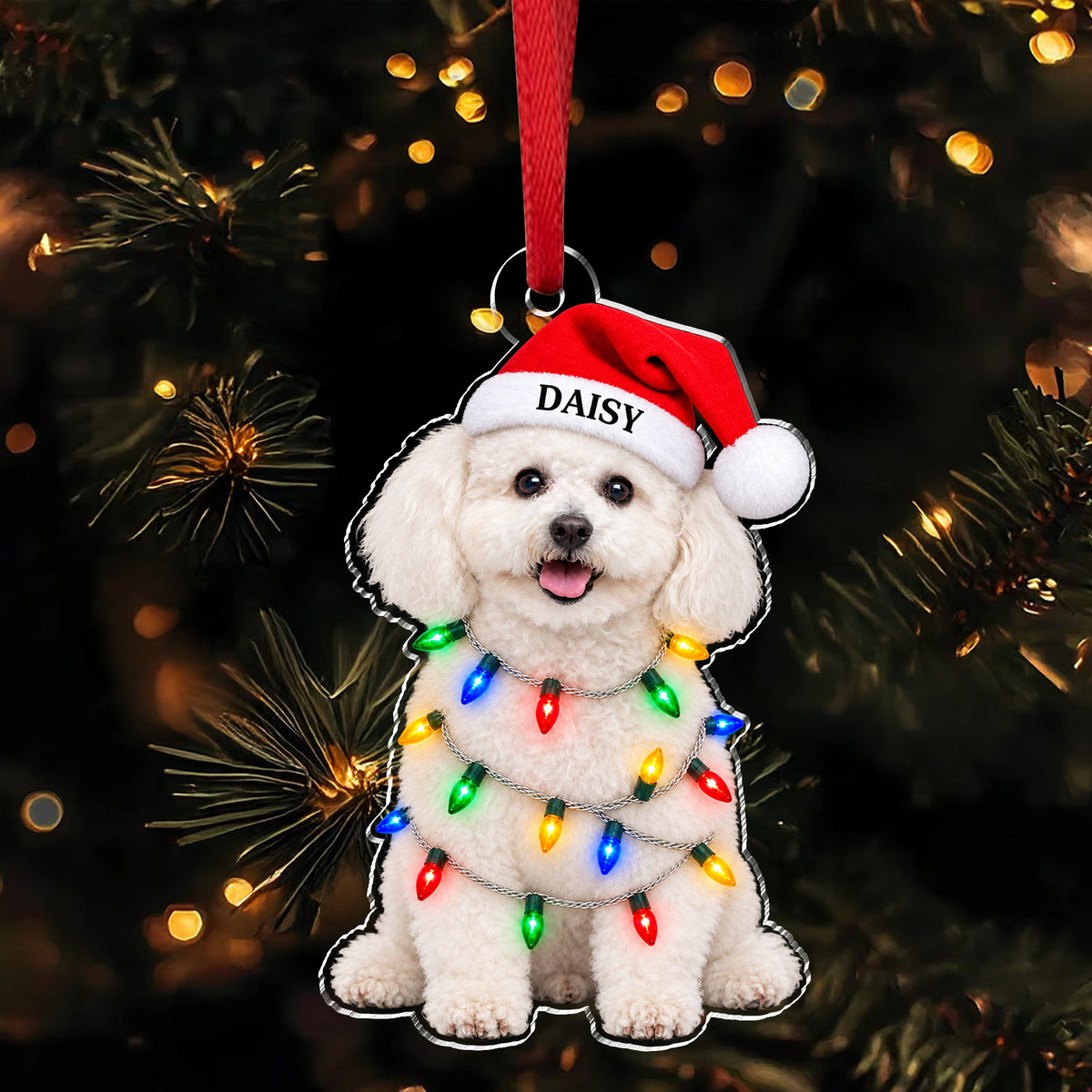 Custom Pet Photo Christmas Light Acrylic Ornament, Personalized Holiday Keepsake LM32 670013