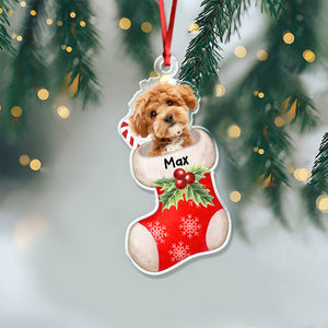 Custom Photo Peeking Dog On Christmas Stocking Personalized Acrylic Ornament Christmas Gift For Dog Lovers CH07 896280