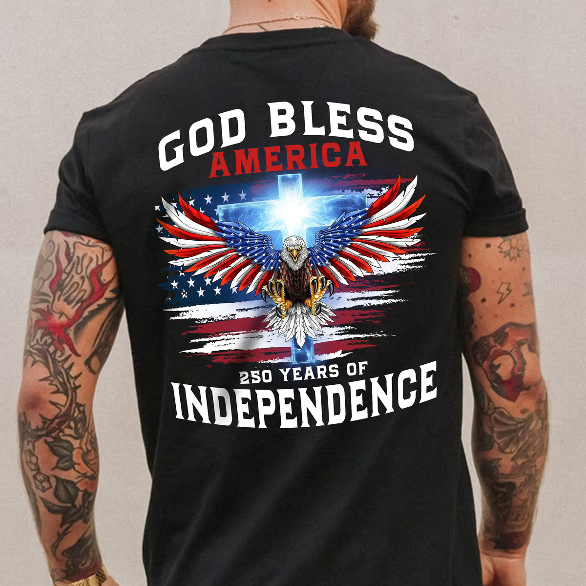 Personalized 250 Years of Blessing Shirt, Patriotic God Bless America Eagle Back Shirt CH07 910540