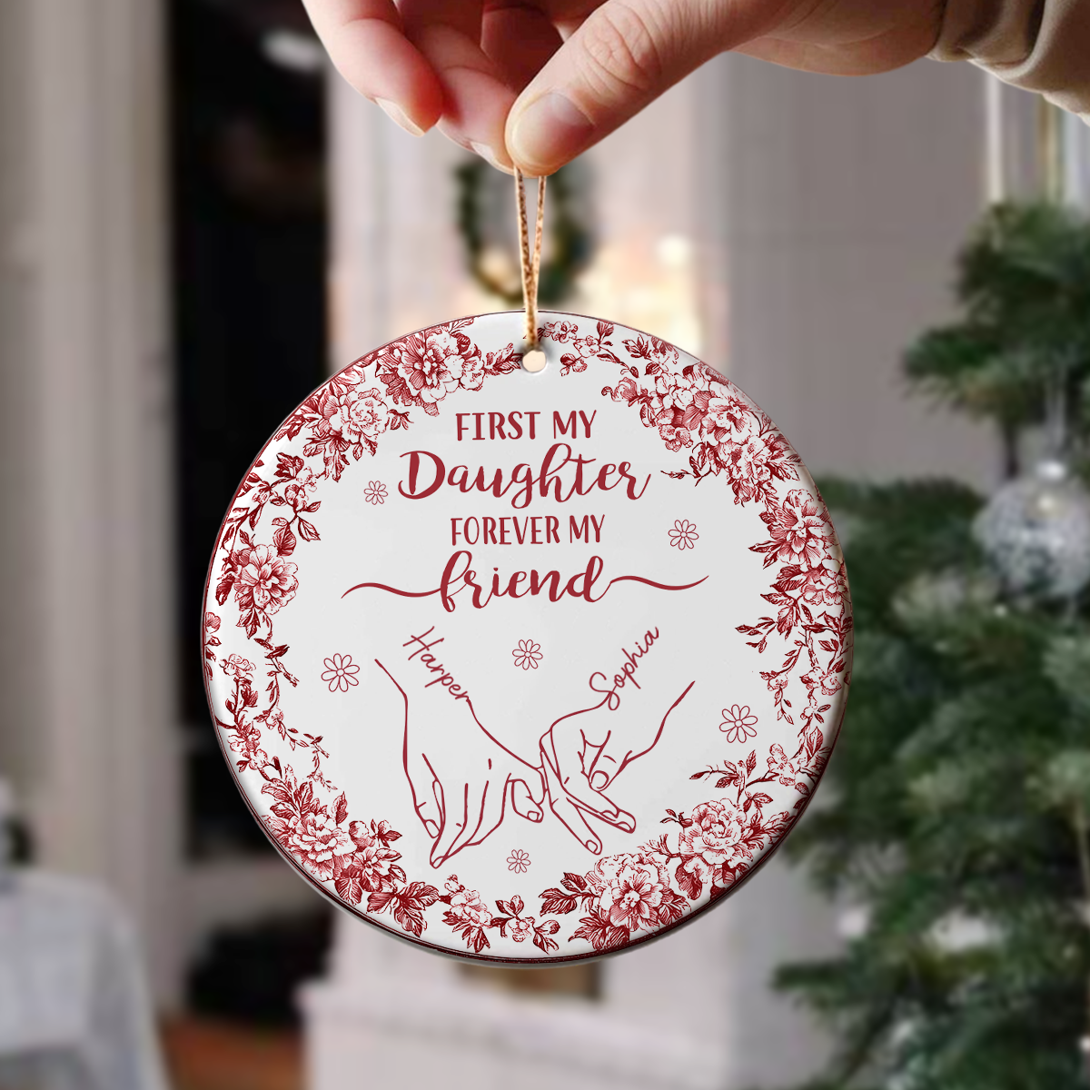First Mother Forever Friend Personalized Chinoiserie Toile De Jouy Style Ceramic Ornament HO82 900164