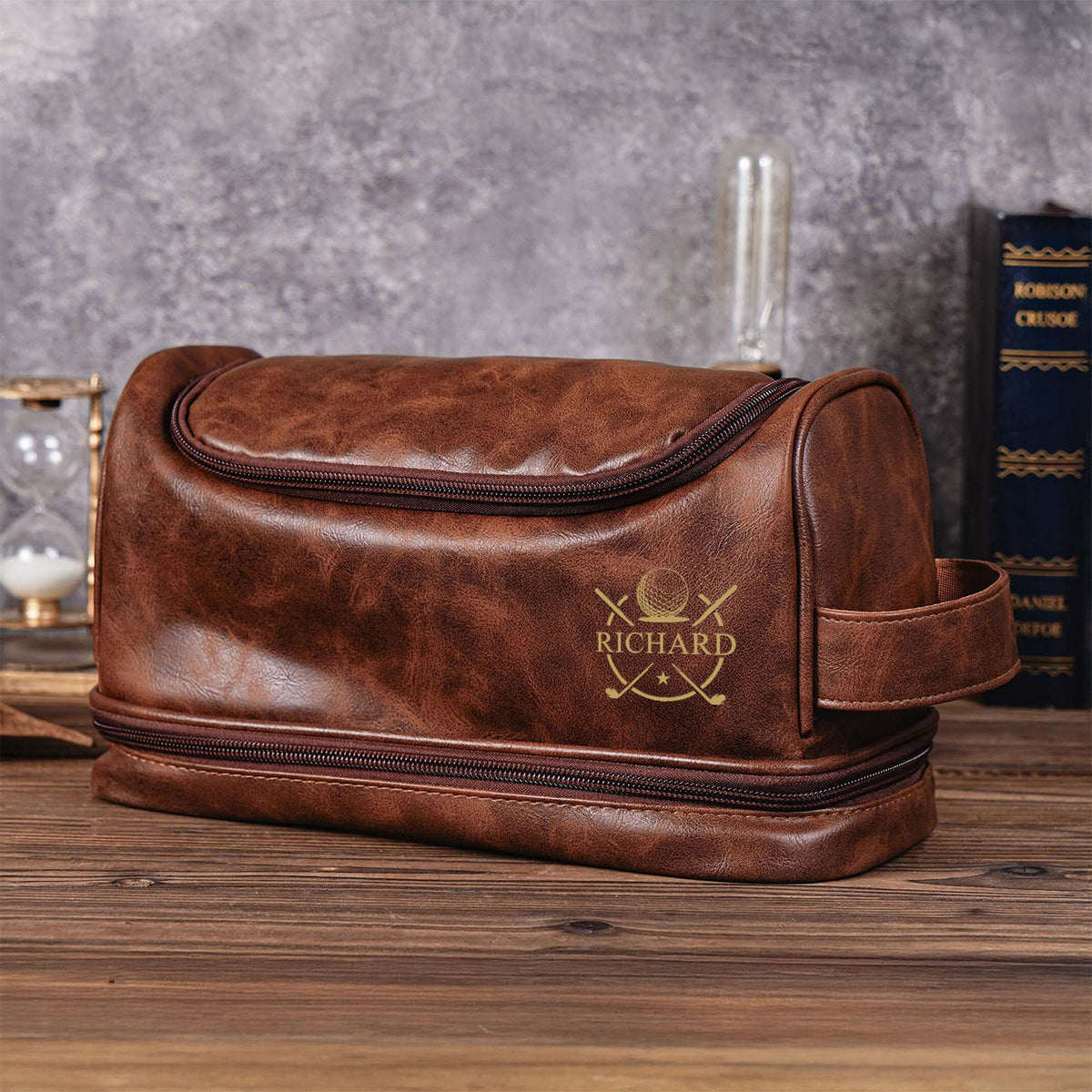 Custom Name Personalized Golf Engraved Men's Leather Toiletry Bag Gift for Golfer HA75 898588