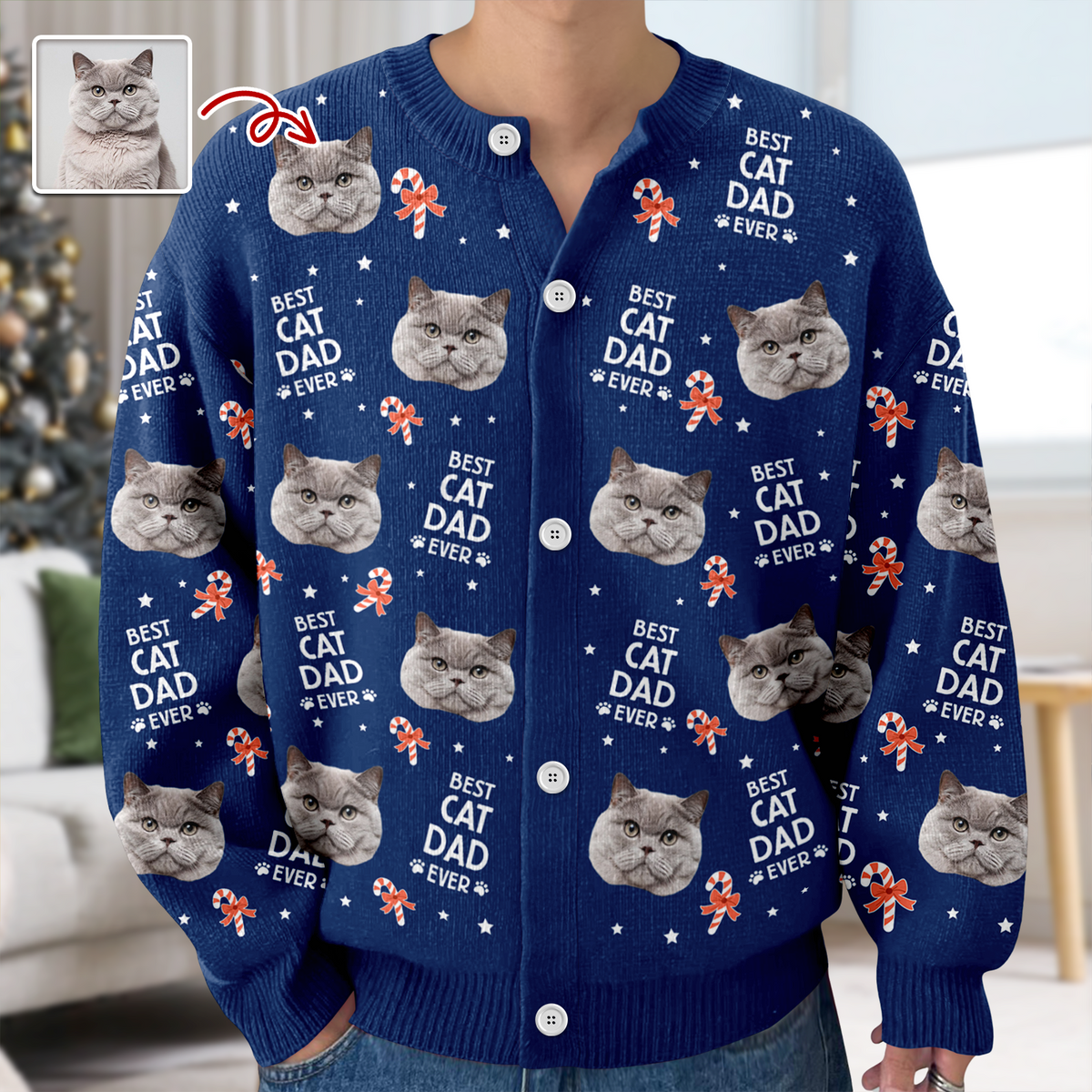 Custom Photo Best Pet Dad Mom Ever - Personalized Ugly Cardigan LM32 897261