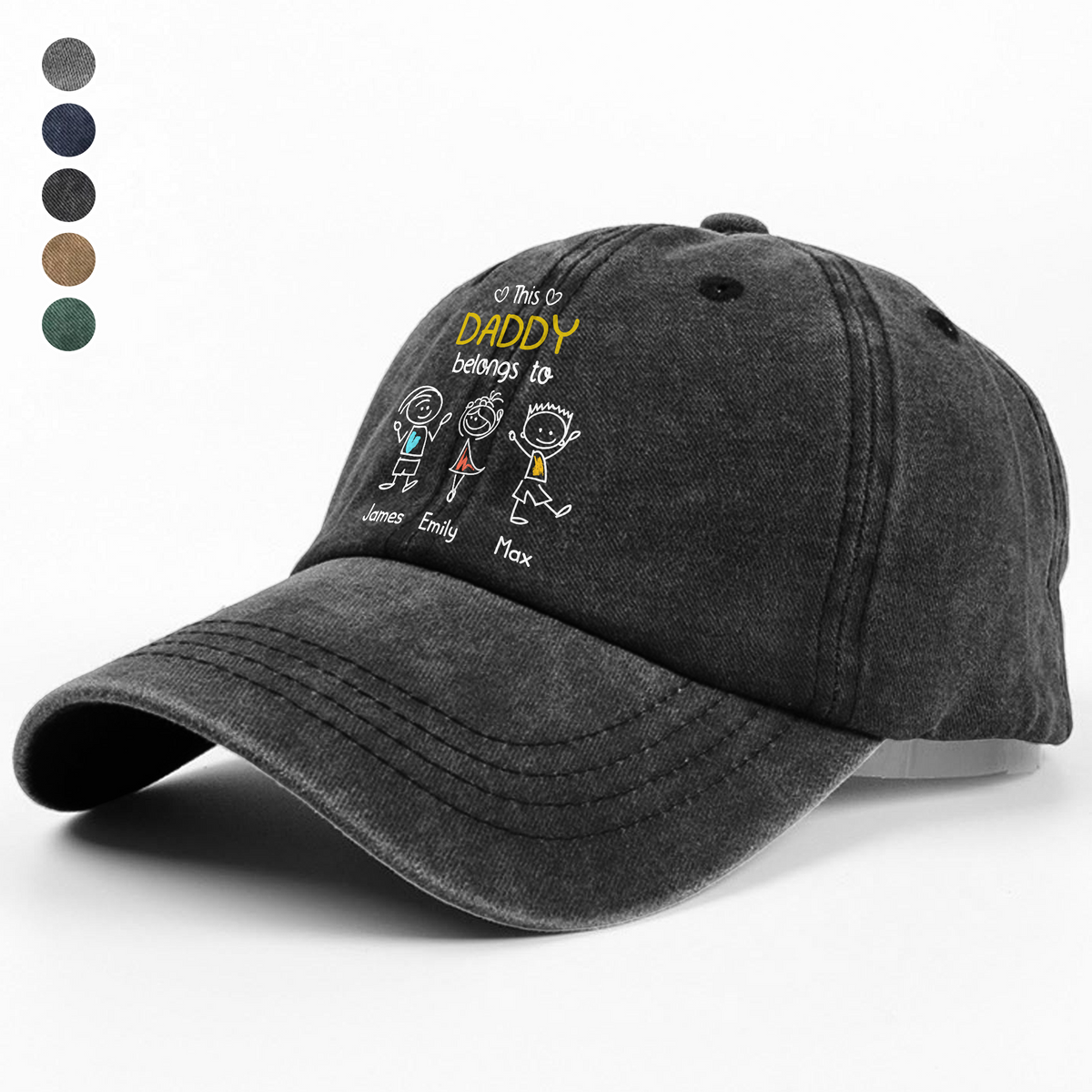 This Grandpa Belongs To Us Personalized Washed Denim Baseball Cap HA75 897156