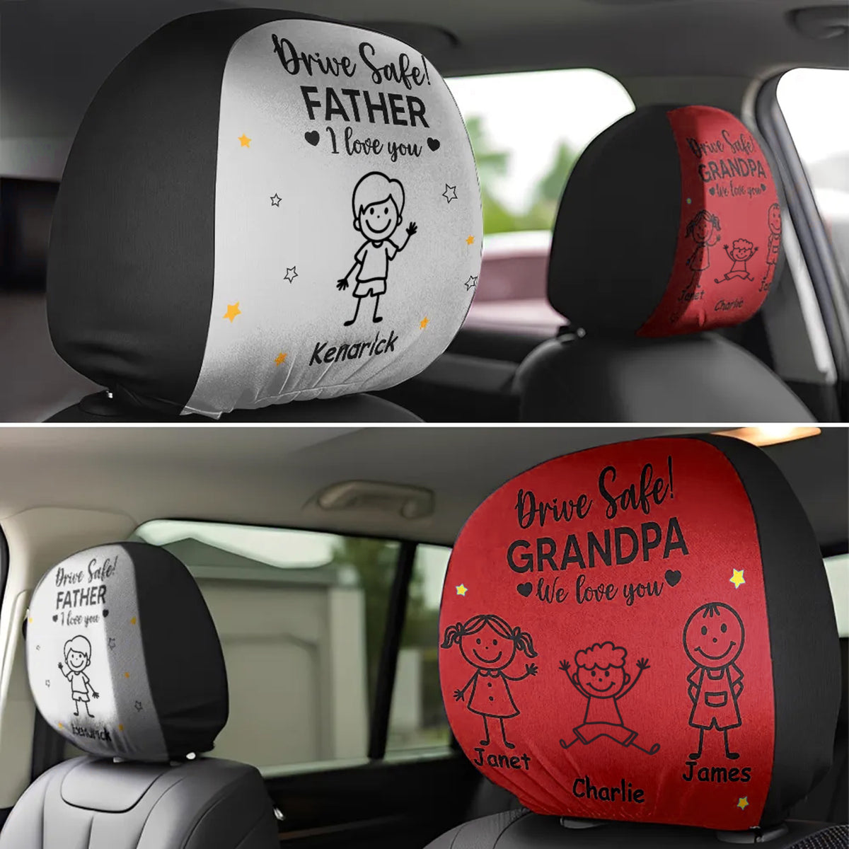 Drive Safe Grandpa Daddy We Love You Custom Kid Car Headrest Covers CH07 910088