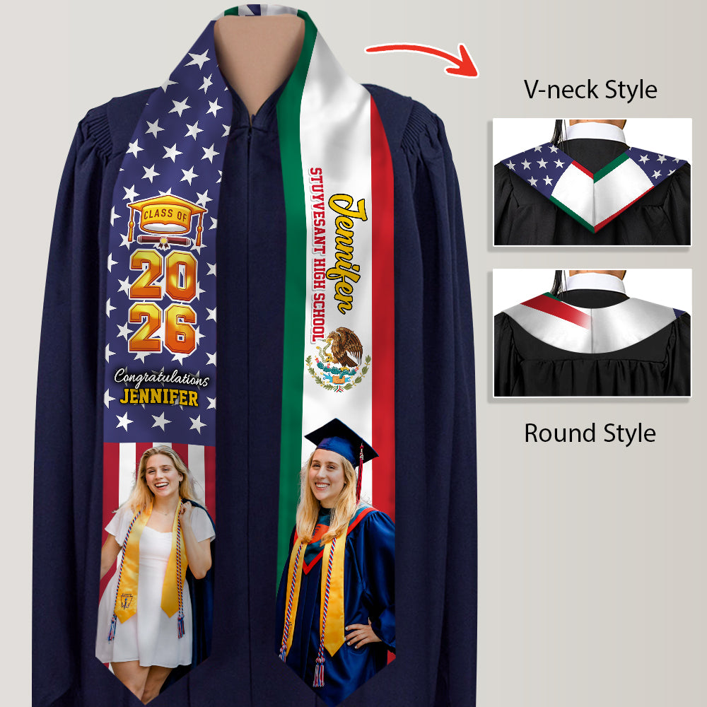 Custom Photo Country Flag Class of 2026 Stoles Sash, Graduation Gift, Senior Gift HO82 901320