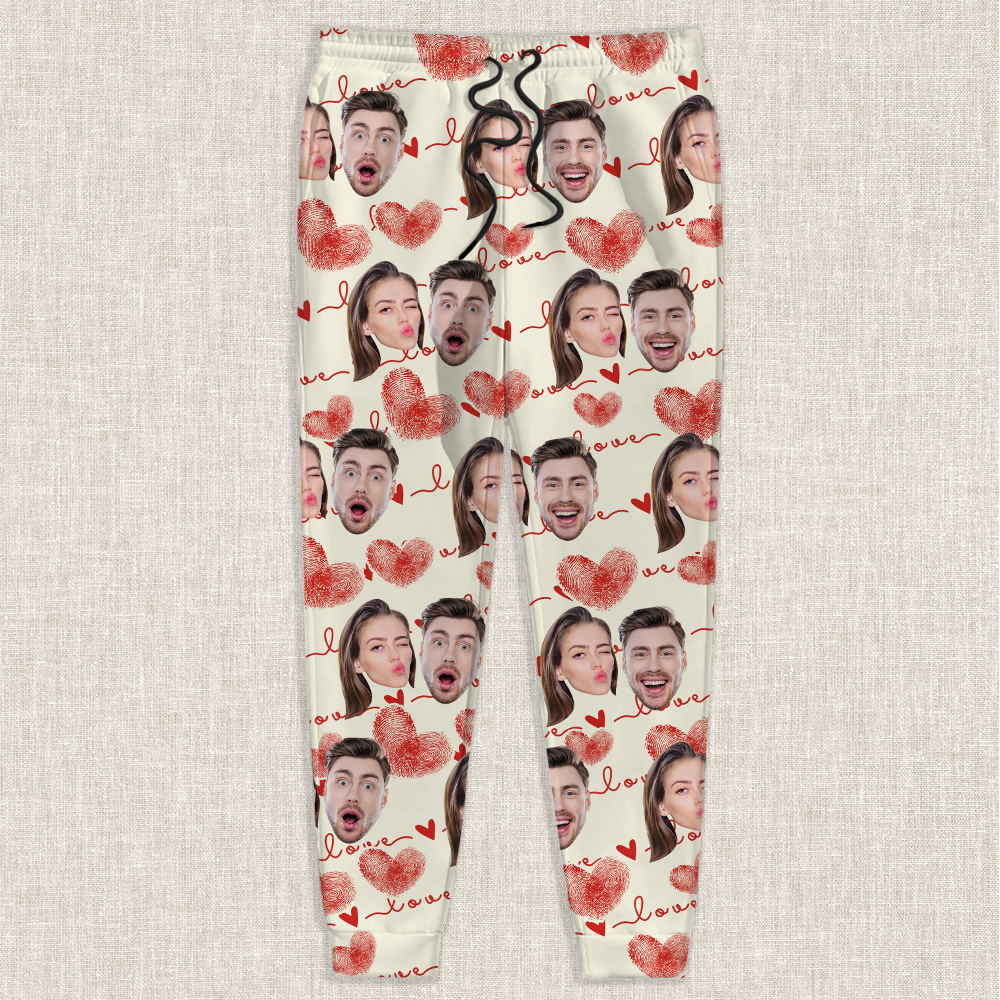 Custom Couple Photo With Heart Pattern Sweatpants HA75 892638