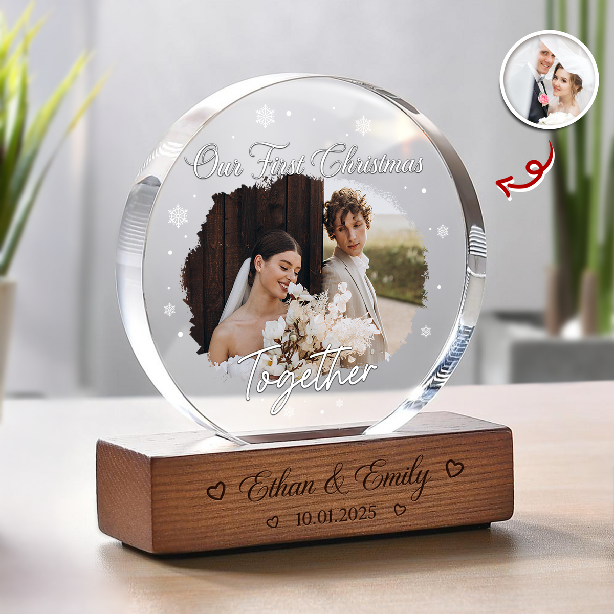 Custom Photo Our First Christmas As Mr & Mrs Couple Round Acrylic Frame Block HA75 898012