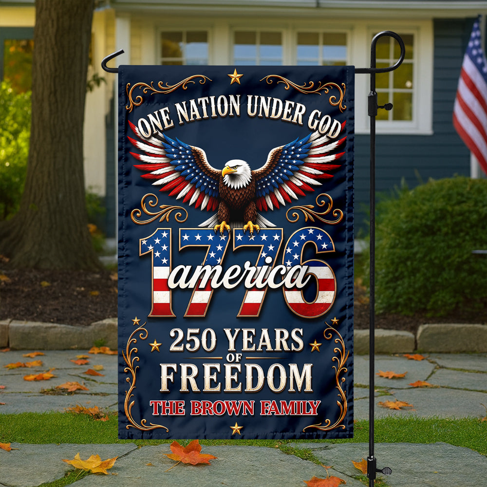 Custom Family Name One Nation Under God America 250th Anniversary Garden Flag LM32 669287