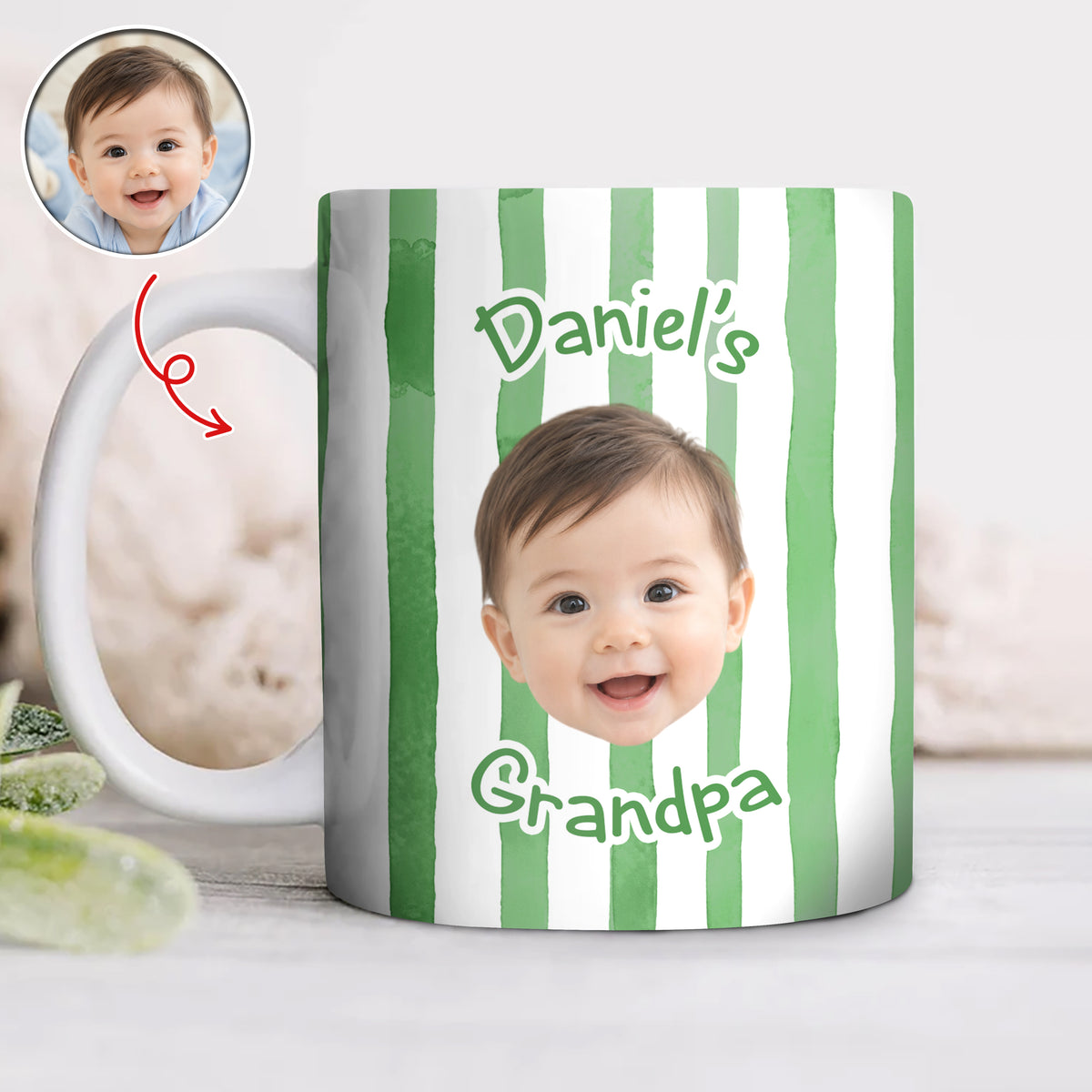 Custom Baby Face Striped Print Full Mug - Gift for Dad, Mom HA75 921732
